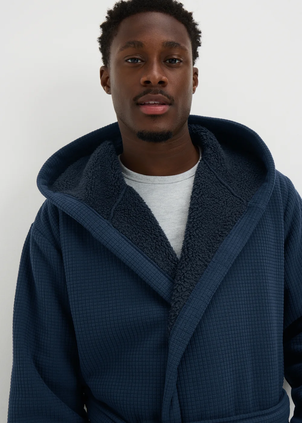 blue dressing gown with hood Men's Soft Plush Robe Royal Blue Fleece