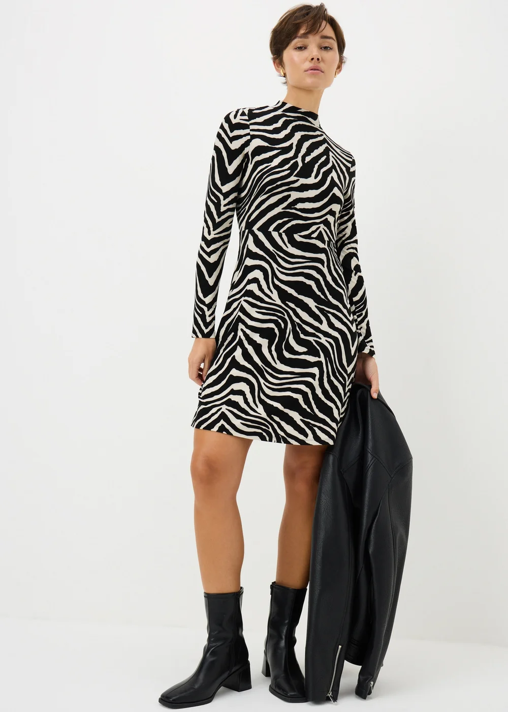 Black Mono Zebra Supersoft Mini Dress - 8 Image 1