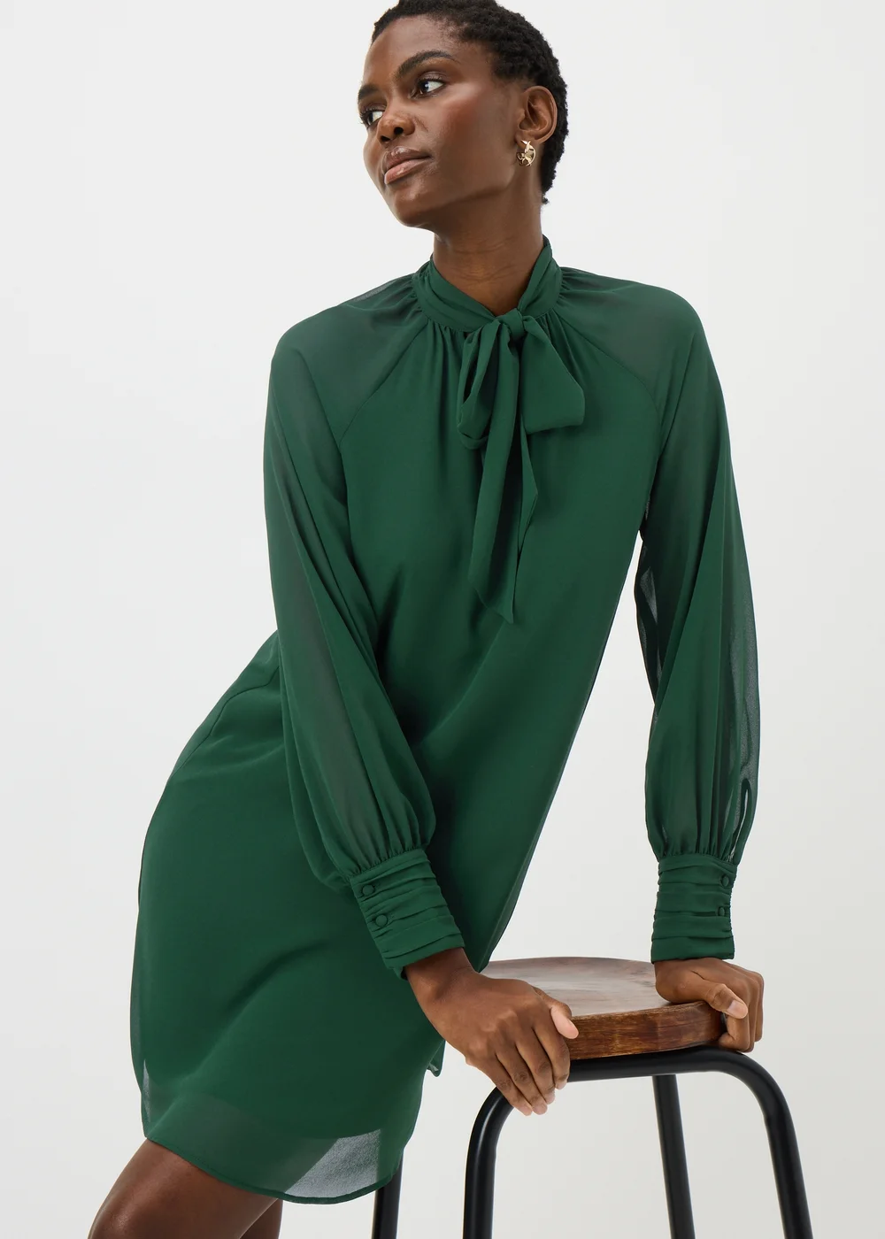 Green Tie Neck Mini Dress - 28 | Matalan Green Tie Neck Mini Dress - 28 | Matalan