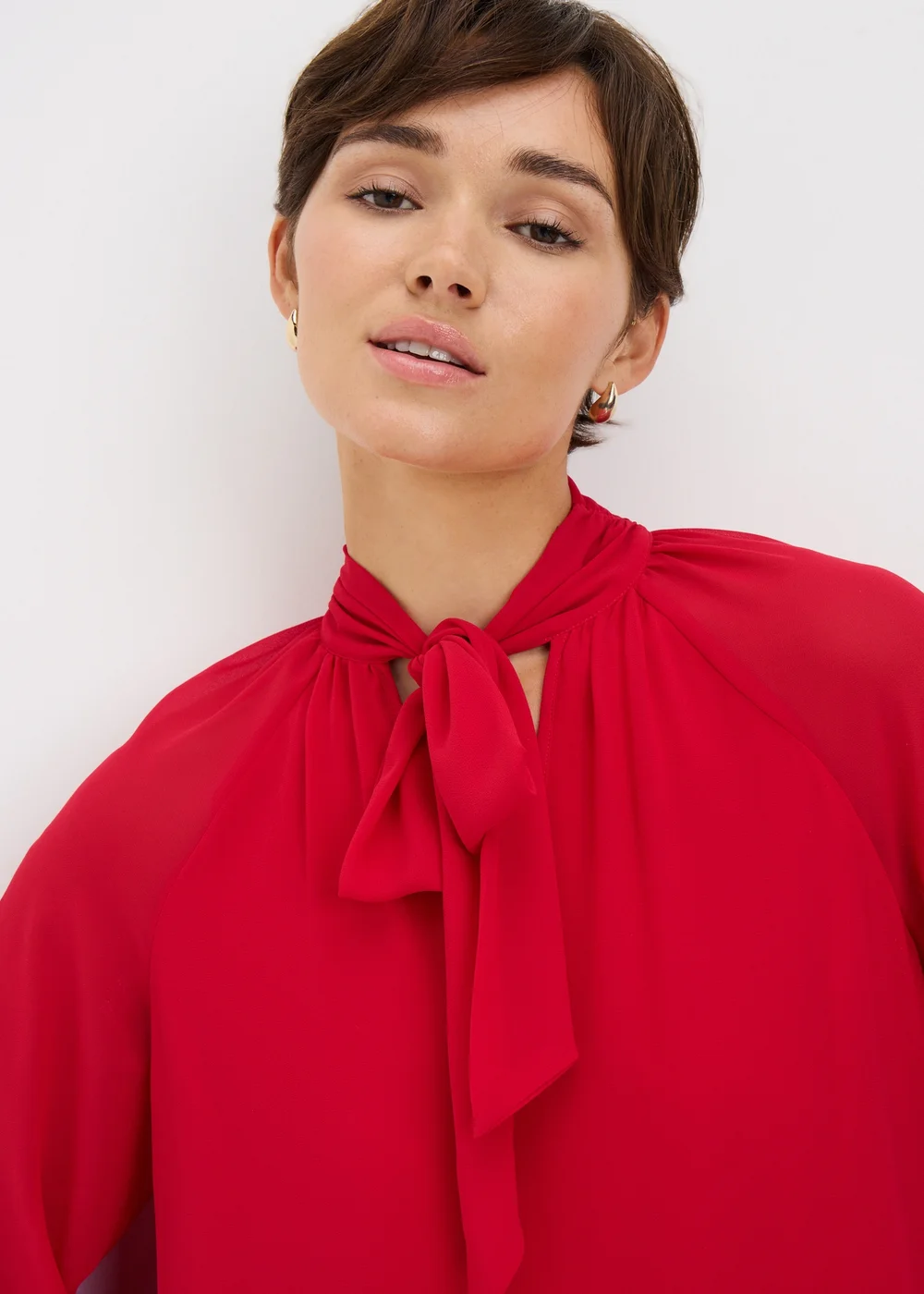 Red Tie Neck Mini Dress - 8 Image 2