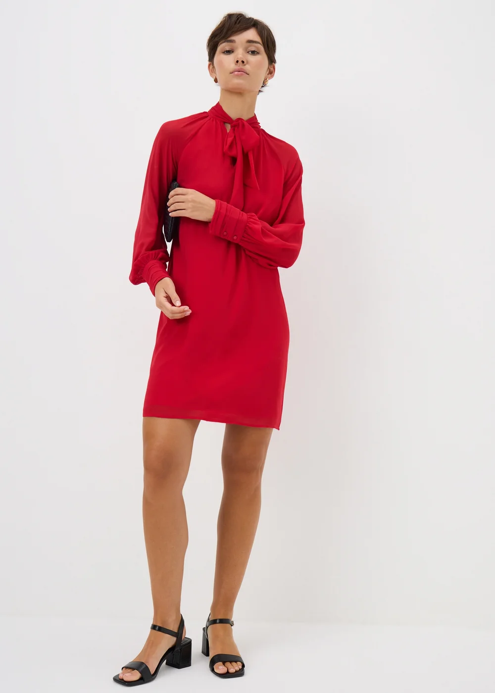 Red Tie Neck Mini Dress - 8 Image 1