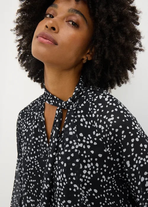 Black Spot Tie Neck Mini Dress - 8 Image 1