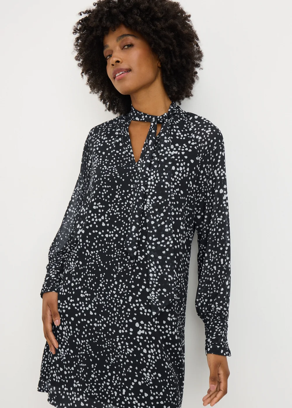 Black Spot Tie Neck Mini Dress - 8 Image 2