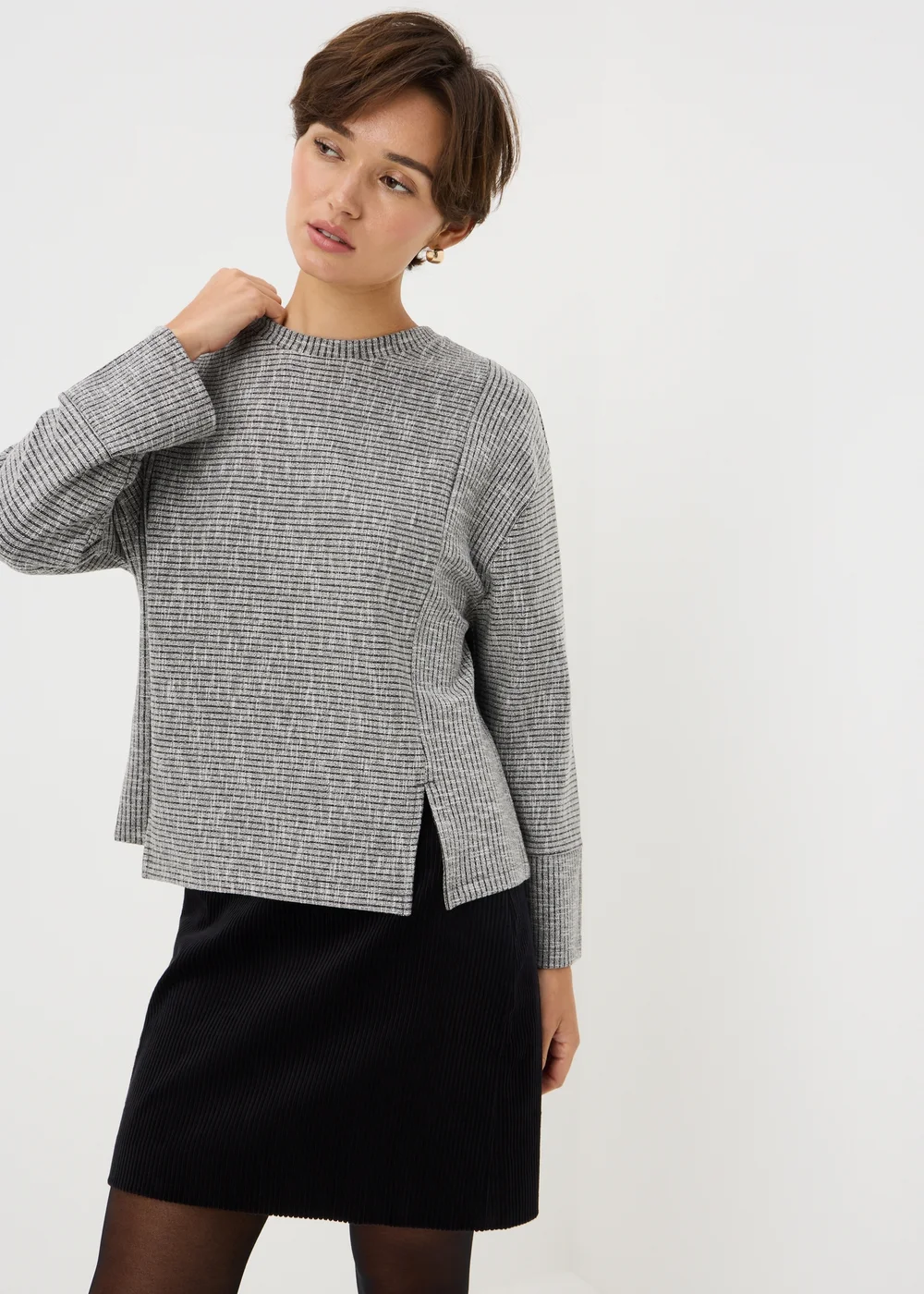 Grey Cutabout Textured Snit Top - Small Image 1