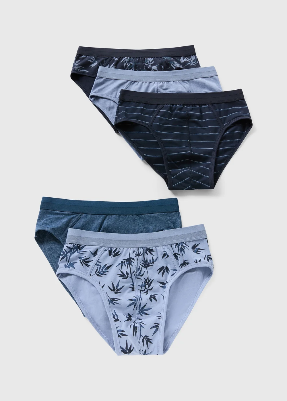 5 Pack Blue Leaf Print Briefs - S Image 1