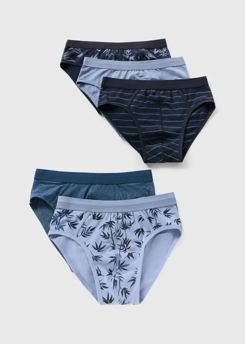 5 Pack Blue Leaf Print Briefs - S Image 1