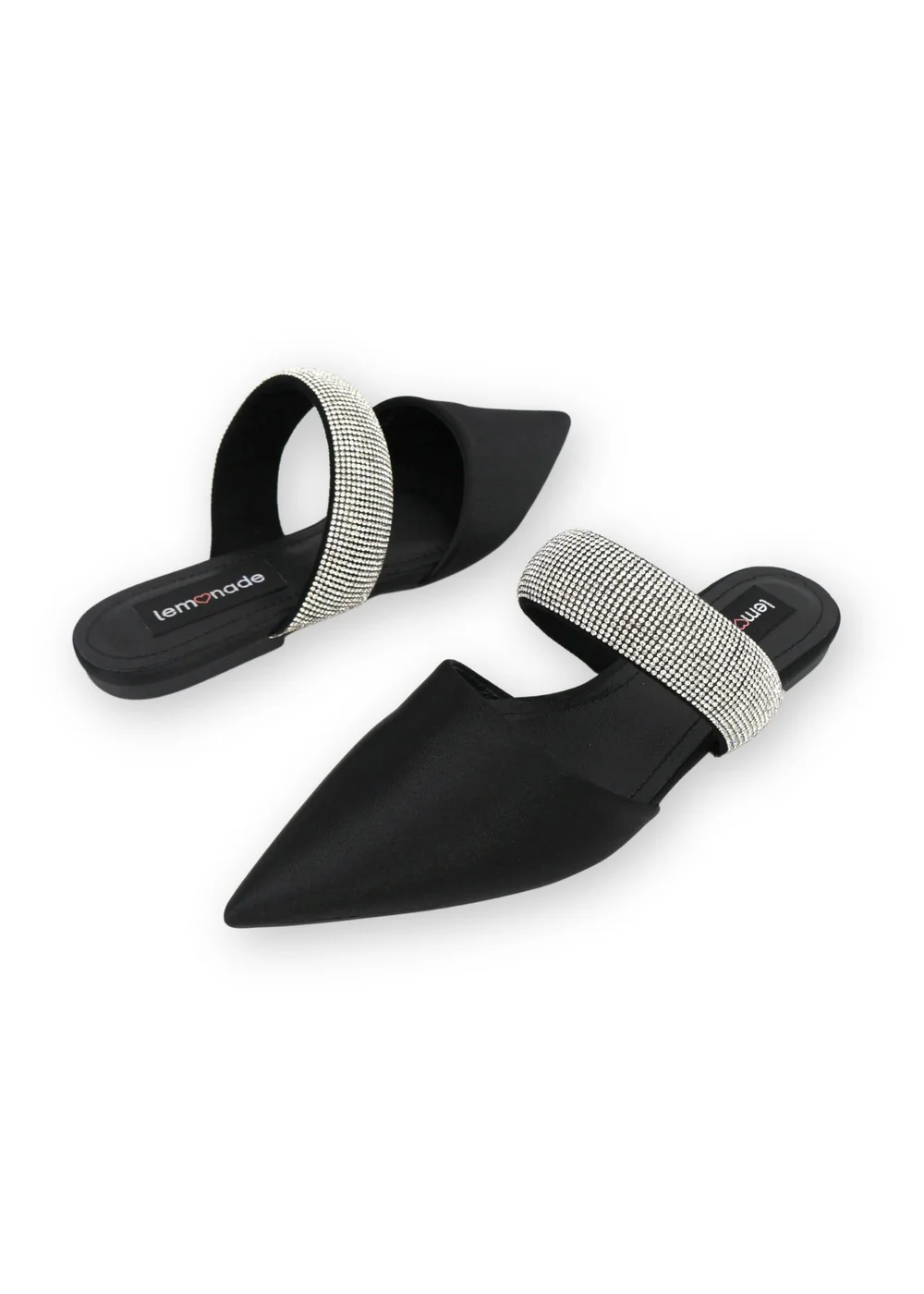 Love Lemonade Black Crystal Strap Pointed Toe Sliders - 3 Image 4