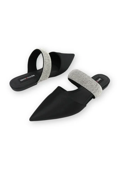 Love Lemonade Black Crystal Strap Pointed Toe Sliders - 3 Image 4