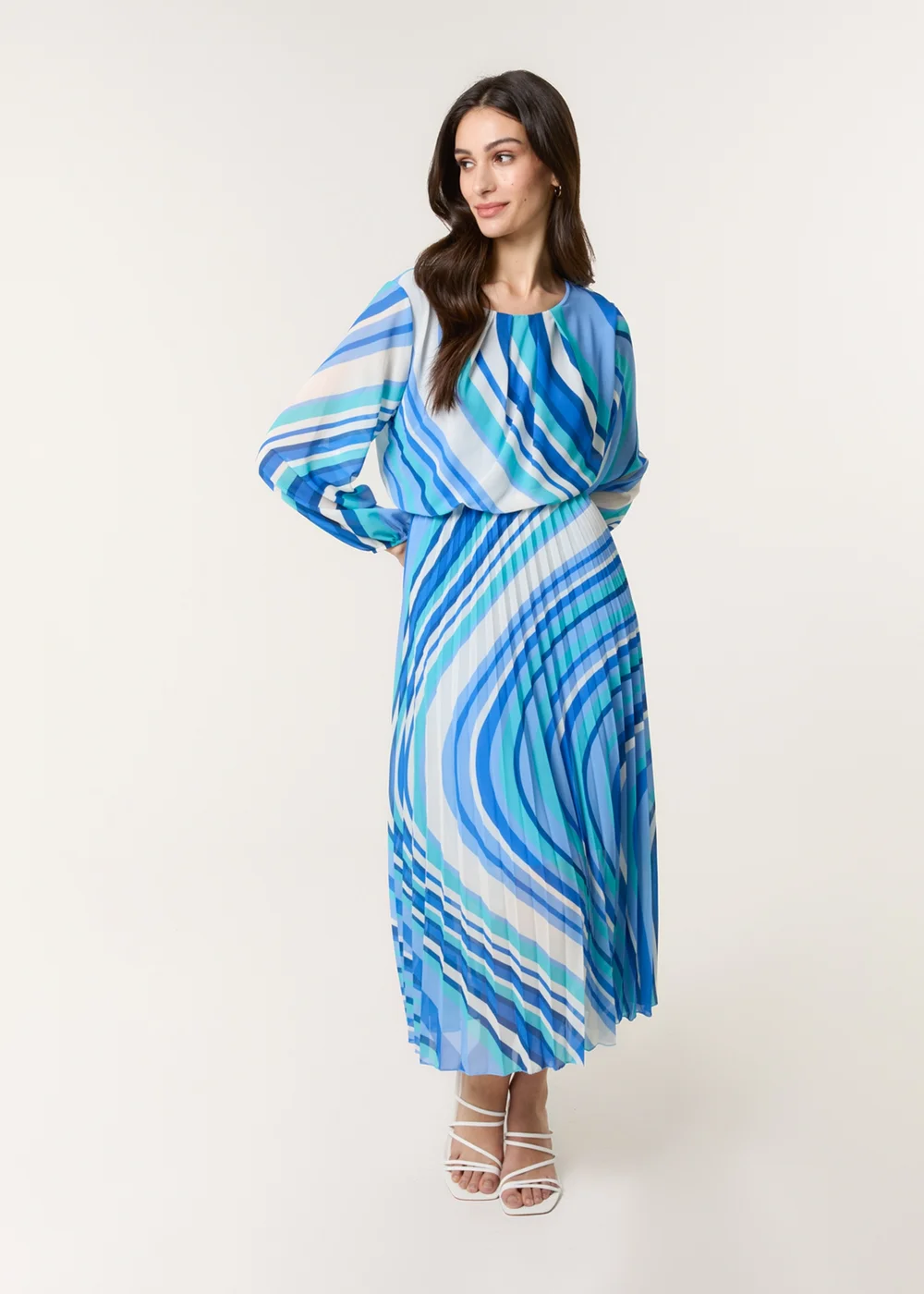 Blue Vanilla Blue Swirl Print Pleated Round Neck Dress - M/L | Matalan Blue Vanilla Blue Swirl Print Pleated Round Neck Dress - M/L | Matalan