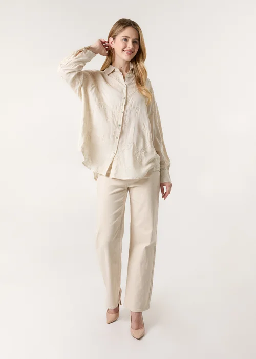 Blue Vanilla Beige Embroidered Linen Shirt - M/L Image 4