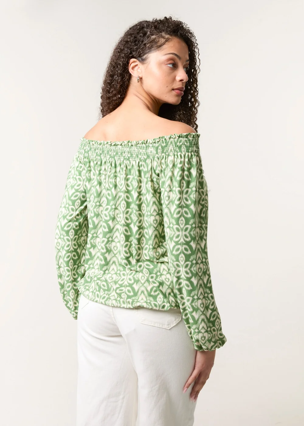 Blue Vanilla Khaki Bubble Hem Bardot Top - L/XL Image 3