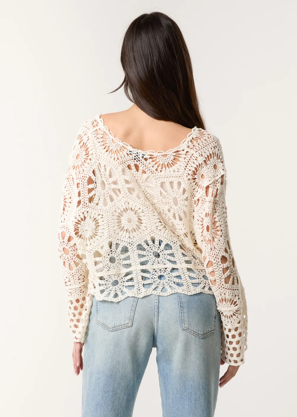 Blue Vanilla Stone Long Sleeved Crochet Cardigan - One Size Image 3