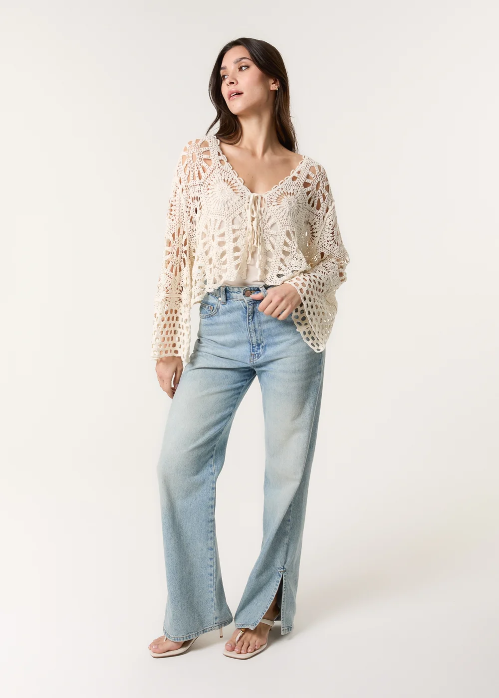 Blue Vanilla Stone Long Sleeved Crochet Cardigan - One Size Image 4