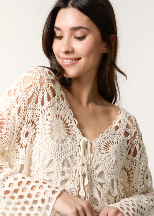 Blue Vanilla Stone Long Sleeved Crochet Cardigan - One Size Image 2