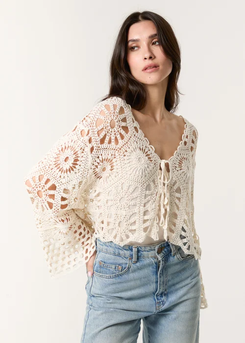 Blue Vanilla Stone Long Sleeved Crochet Cardigan - One Size Image 1