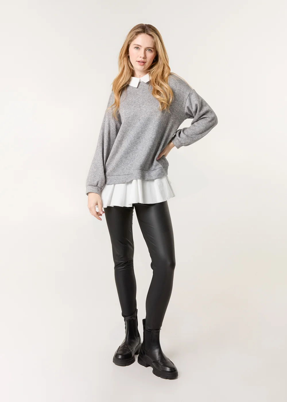 Blue Vanilla Light Grey 2in1 Cut & Sew Sweater - M/L Image 2