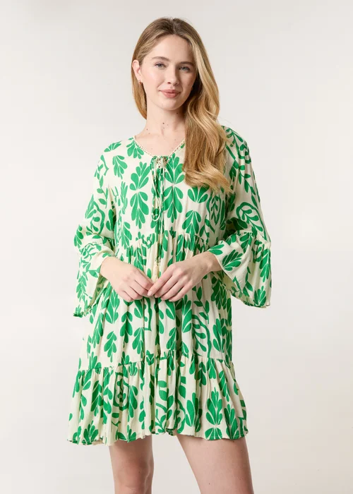 Blue Vanilla Green Tie Front Smock Dress - S Image 1