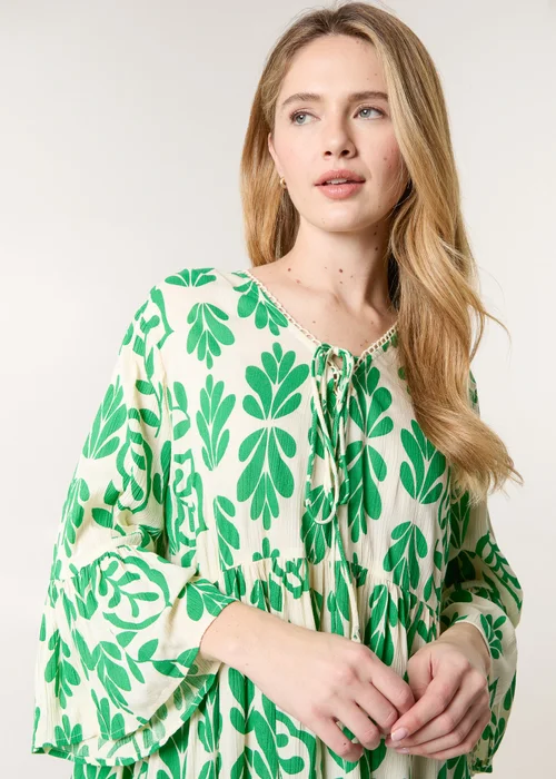 Blue Vanilla Green Tie Front Smock Dress - S Image 3