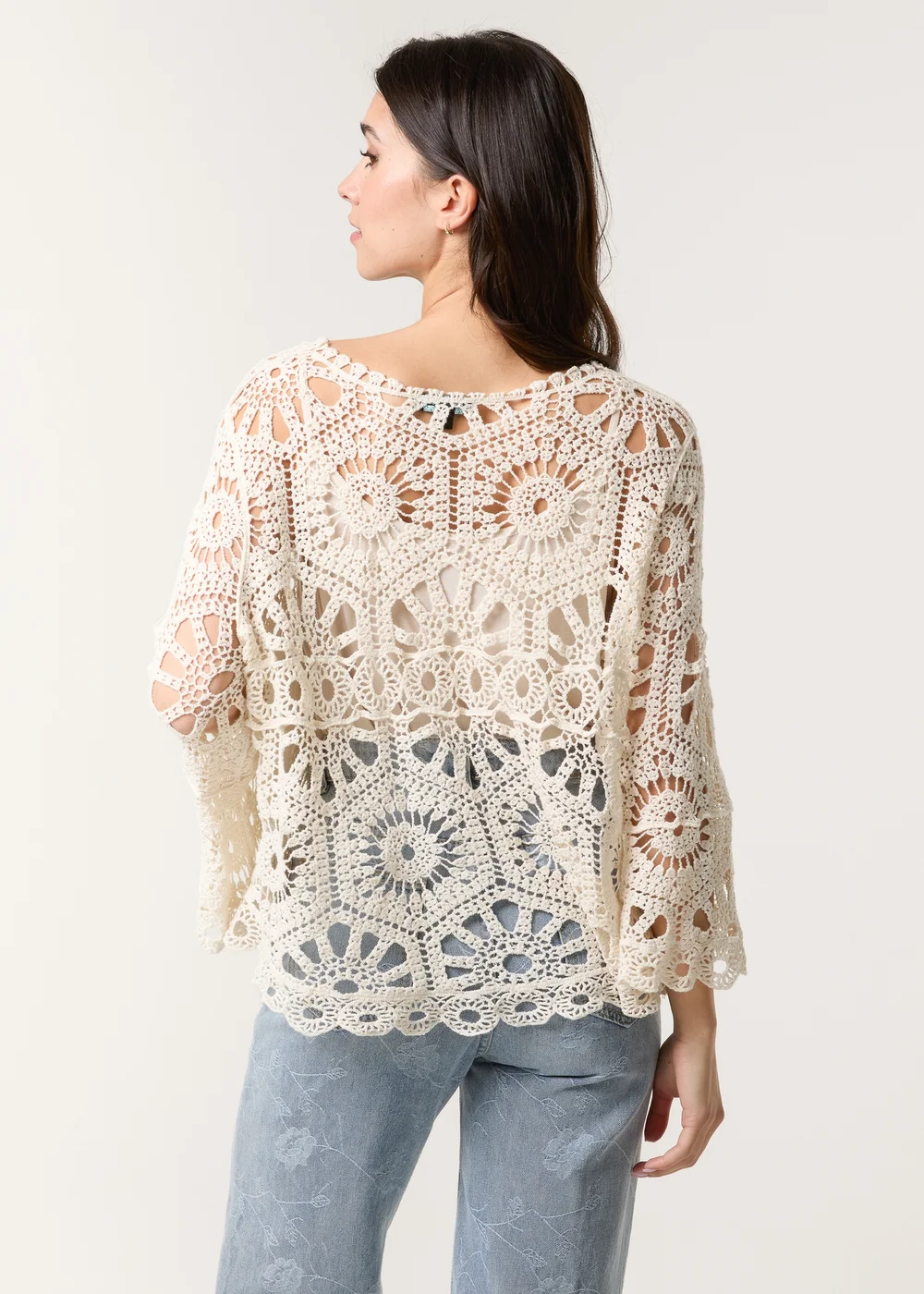 Blue Vanilla Stone Crochet Top With Flared Sleeves - One Size Image 3