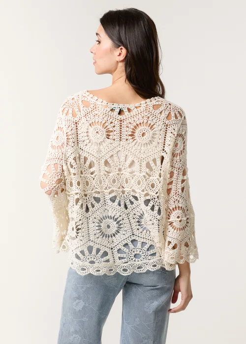 Blue Vanilla Stone Crochet Top With Flared Sleeves - One Size Image 3