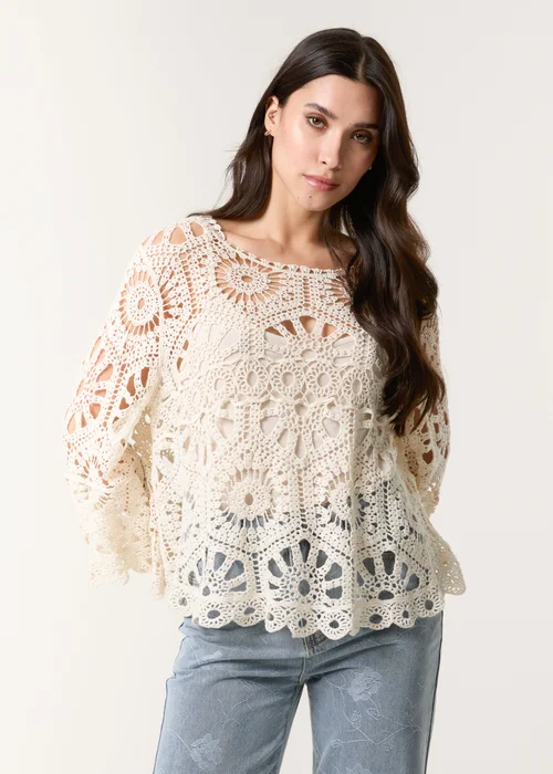 Blue Vanilla Stone Crochet Top With Flared Sleeves - One Size Image 1