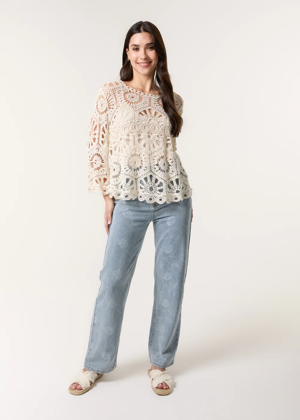 Blue Vanilla Stone Crochet Top With Flared Sleeves - One Size Image 4