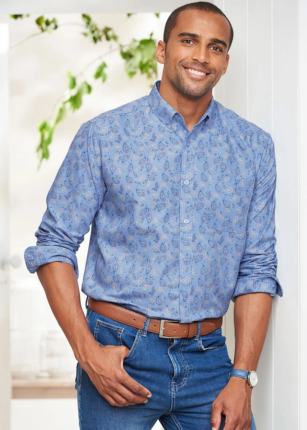 Cotton Traders Powder Blue Long Sleeve Easy-Iron Print Shirt - M Image 3