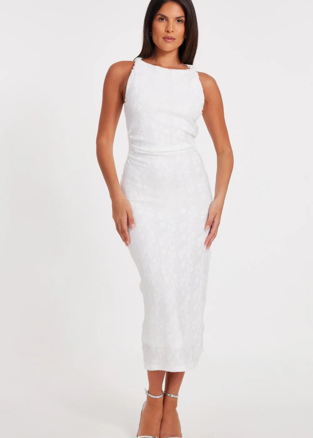 Quiz White Jacquard Midaxi Dress - 6 Image 1