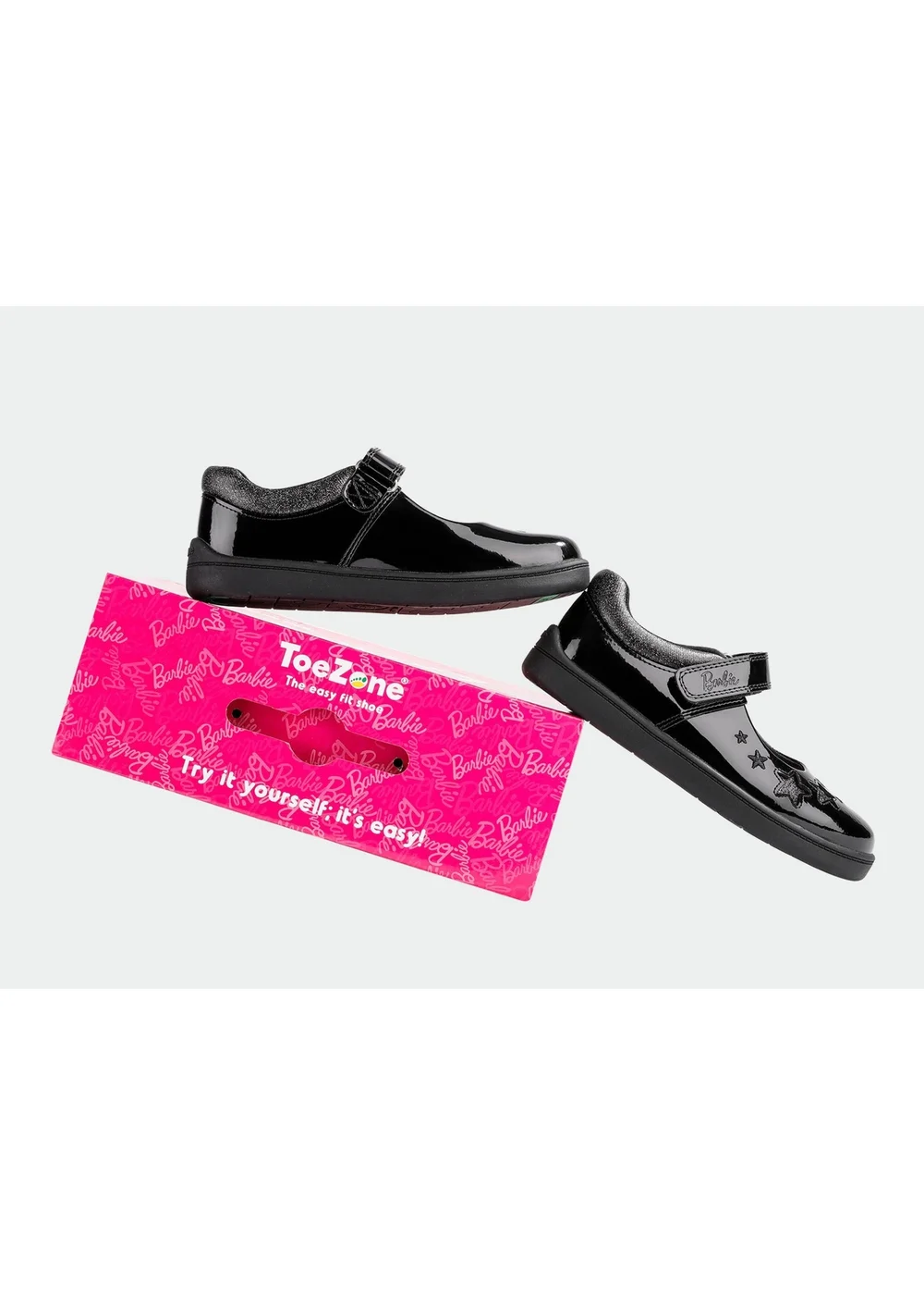 ToeZone Girls Black Barbie Patent Rip Tape School Shoe (Younger 8 - Older 2) - 11 Infants Image 5