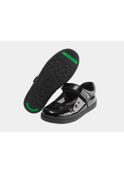 ToeZone Girls Black Barbie Patent Rip Tape School Shoe (Younger 8 - Older 2) - 11 Infants Image 1