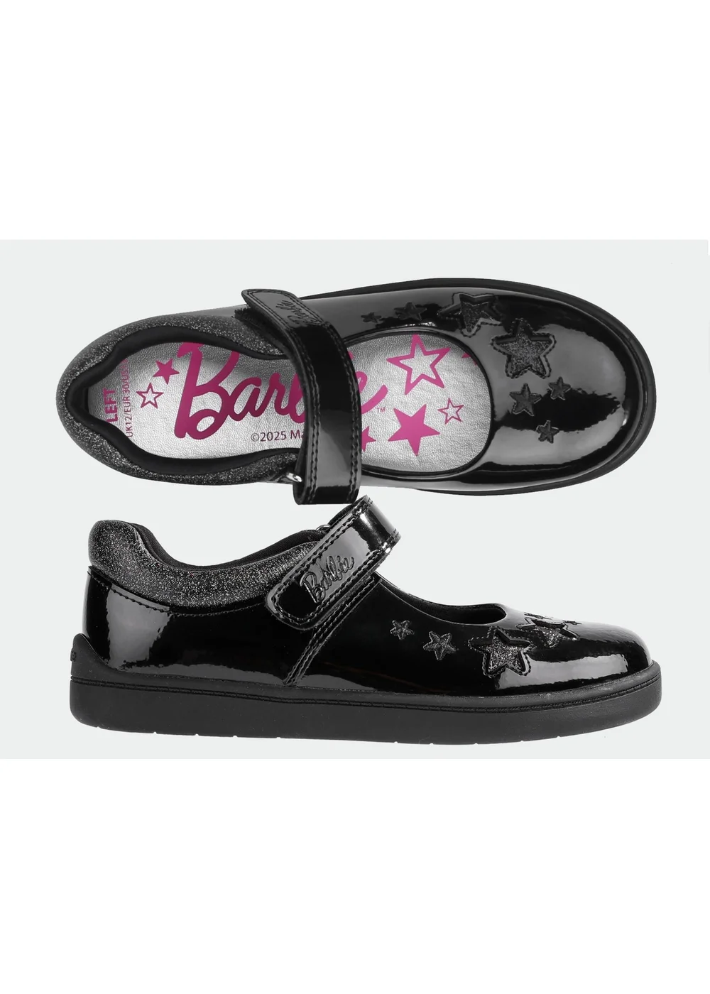 ToeZone Girls Black Barbie Patent Rip Tape School Shoe (Younger 8 - Older 2) - 11 Infants Image 4