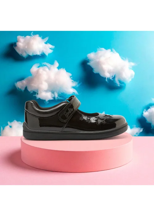 ToeZone Girls Black Barbie Patent Rip Tape School Shoe (Younger 8 - Older 2) - 11 Infants Image 2