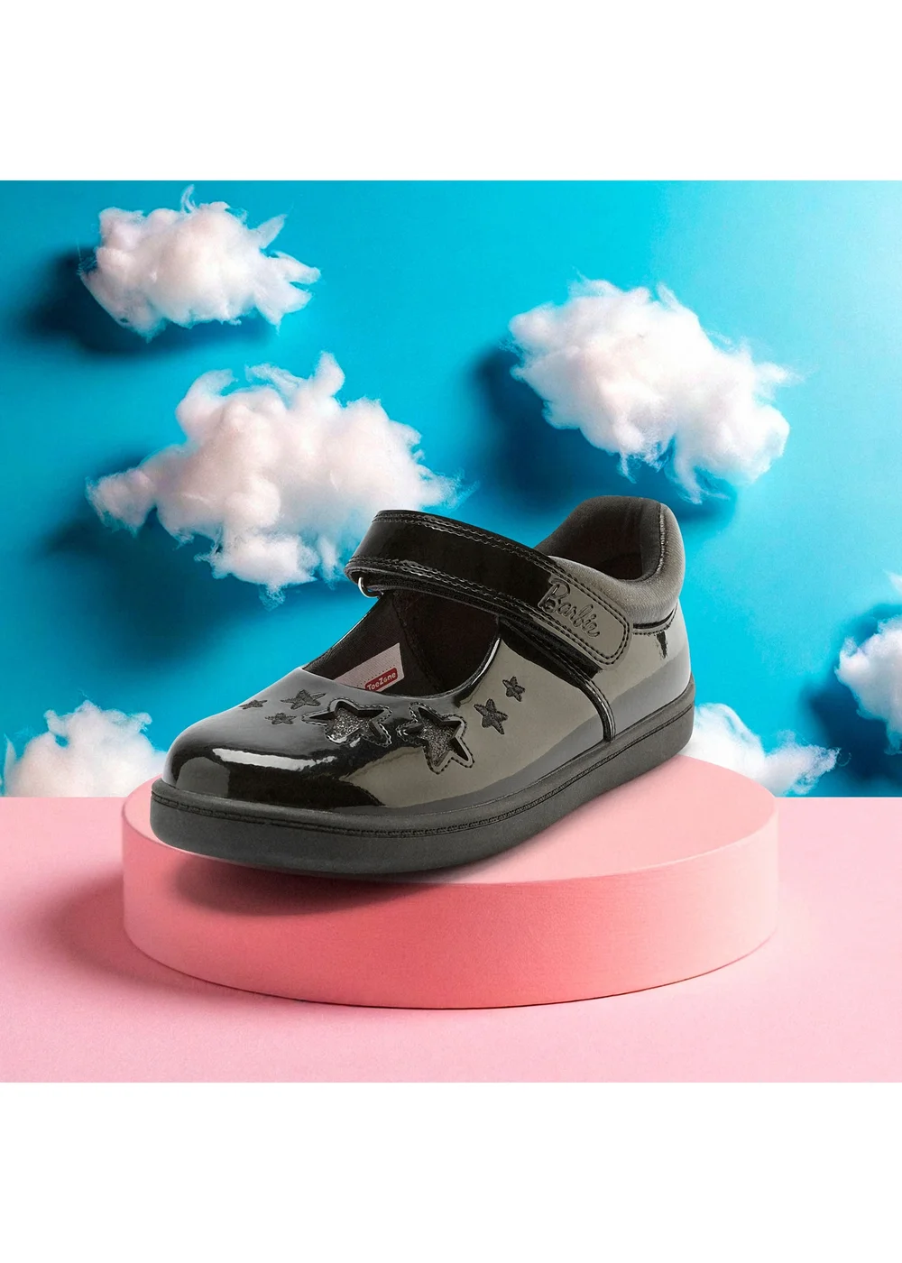 ToeZone Girls Black Barbie Patent Rip Tape School Shoe (Younger 8 - Older 2) - 11 Infants Image 3