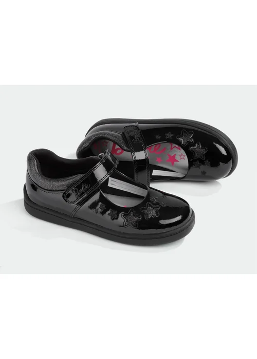 ToeZone Girls Black Barbie Patent Rip Tape School Shoe (Younger 8 - Older 2) - 11 Infants Image 6