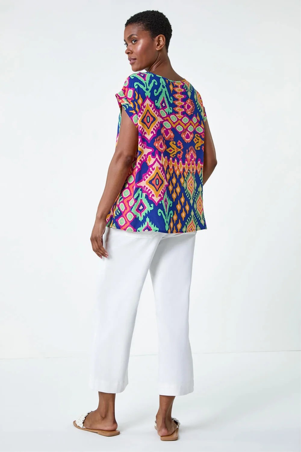 Roman Blue Aztec Print Short Sleeve Top - 18 Image 3