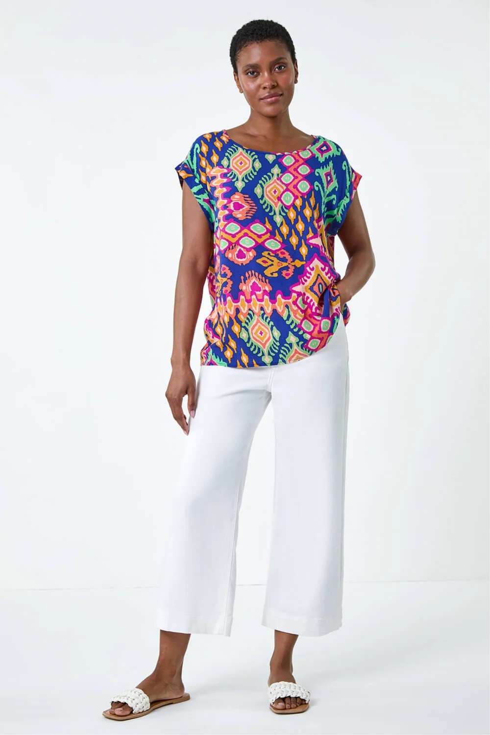 Roman Blue Aztec Print Short Sleeve Top - 18 Image 2