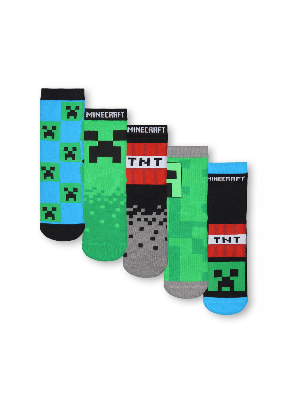Vanilla Underground Minecraft Kids Multicoloured Character Calf Socks Set of 5 (9 Younger - 6.5 Older) - Size 12.5-3 Image 1