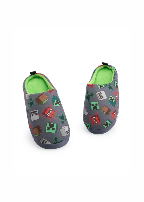 Vanilla Underground Minecraft Kids Grey Character AOP Slip On Loafer Slippers (11 Younger - 5 Older) - 12 Infants Image 1