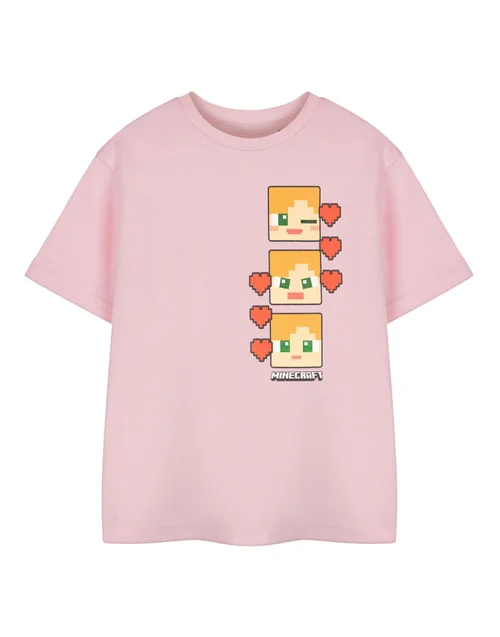 Vanilla Underground Minecraft Pixel Hearts Kids Pink T-Shirt (3-14 Years) - 9-10 Yrs Image 1