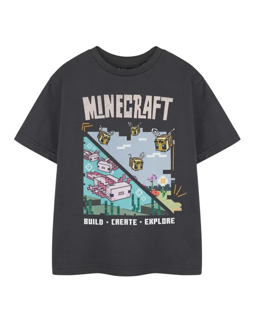 Vanilla Underground Minecraft Kids Grey Build Create Explore T-Shirt (3-14 Years) - 5-6 Yrs Image 1