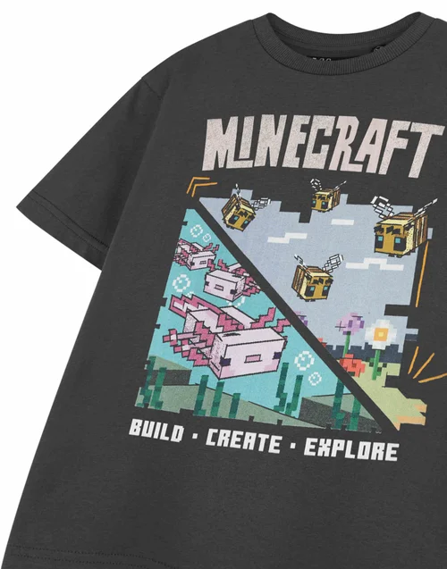 Vanilla Underground Minecraft Kids Grey Build Create Explore T-Shirt (3-14 Years) - 5-6 Yrs Image 5
