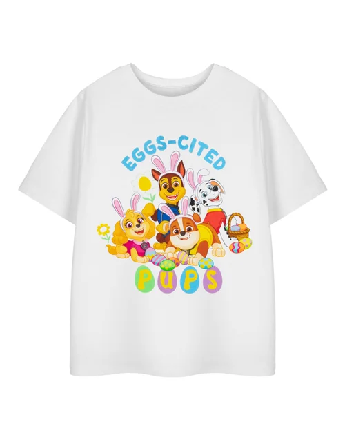 Vanilla Underground Paw Patrol Eggs-cited Pups Kids White T-Shirt (3-8 Years) - Age 3-4 Years Image 1