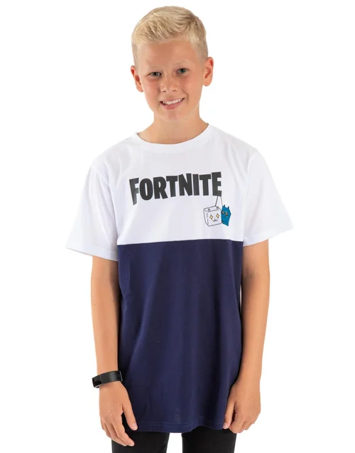 Fortnite Kids Colour Block Logo White T-Shirt (11-16 Yrs) - 11-12 Yrs Image 1