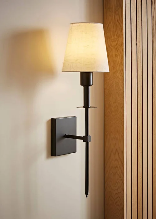 ValueLights Pair of Kincaid Rechargeable Black Wall Lights with Cream Shades - One Size Image 2