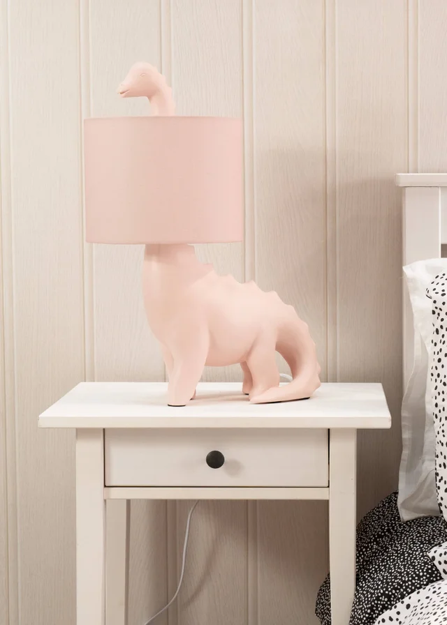 ValueLights Dinosaur Painted Pink Table Lamp with Golfball