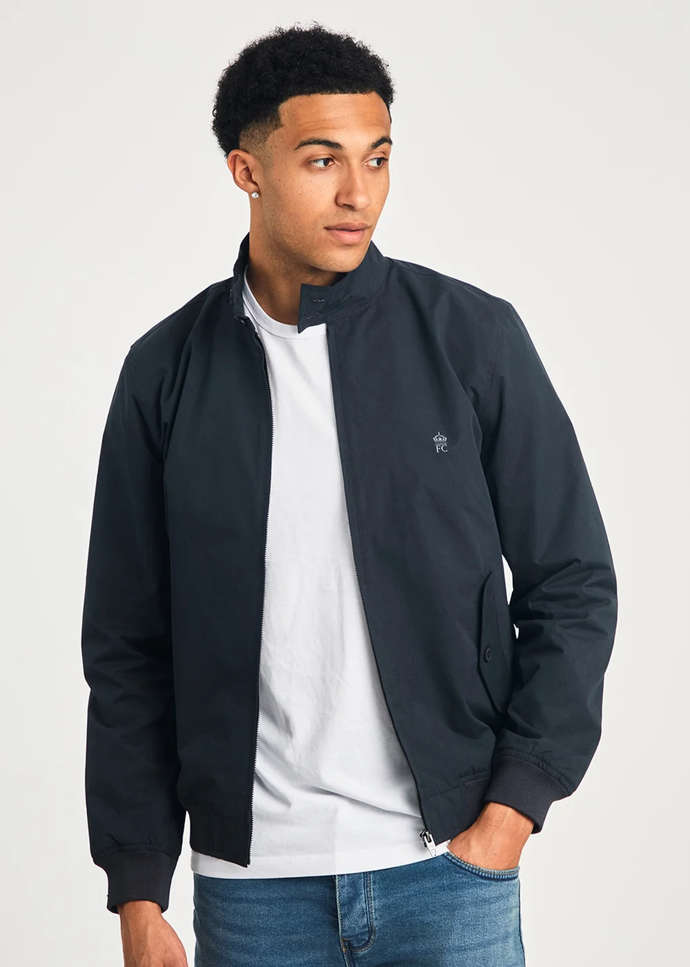 French Connection Navy Funnel Neck Harrington Jacket - M Image 1