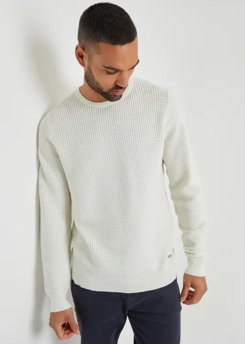 Threadbare Natural Crochet Knit Crew Neck Jumper - S Image 1