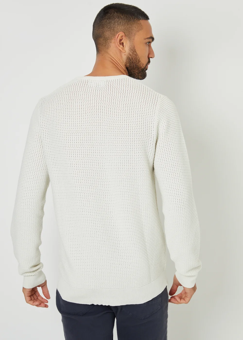 Threadbare Natural Crochet Knit Crew Neck Jumper - S Image 2