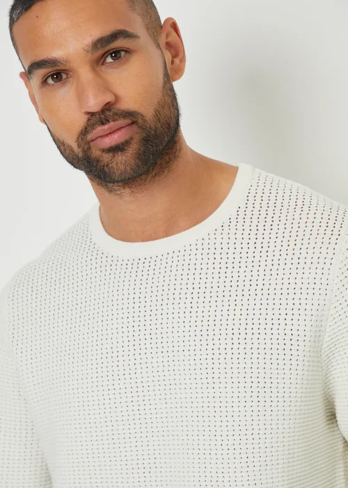 Threadbare Natural Crochet Knit Crew Neck Jumper - S Image 3