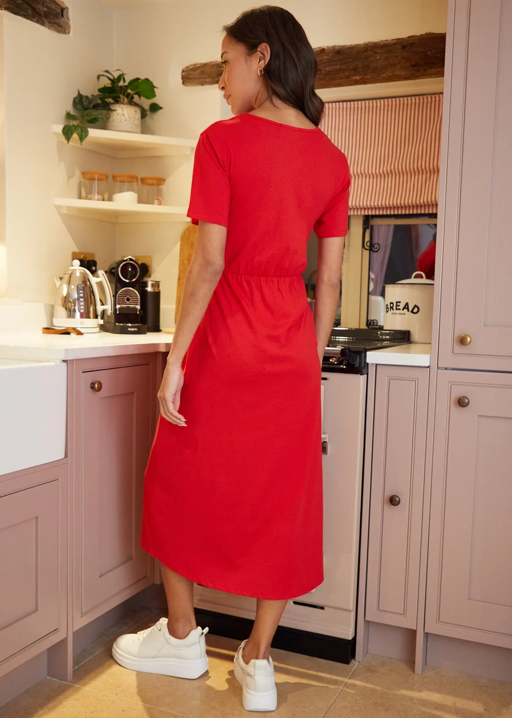 Threadbare Red Cotton Jersey Smock-Style Midi Dress With Pockets - 16 | Matalan Threadbare Red Cotton Jersey Smock-Style Midi Dress With Pockets - 16 | Matalan